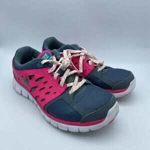Nike Girls Flex 2013 RN Sneakers Shoes Gray Pink 579971-400 Lace Up Round Toe 6Y